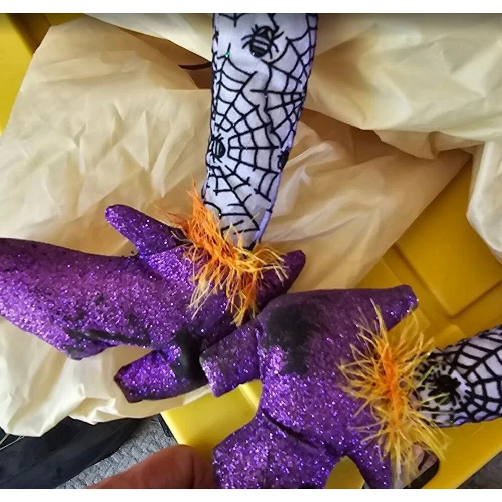Artificial Halloween Witch Legs & Pumpkin Wreath Door Decor Black Orange Purple
